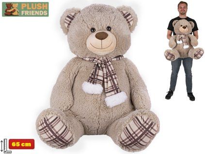 Plyšový medvěd Plush Friends sedící se šálou, 65 cm